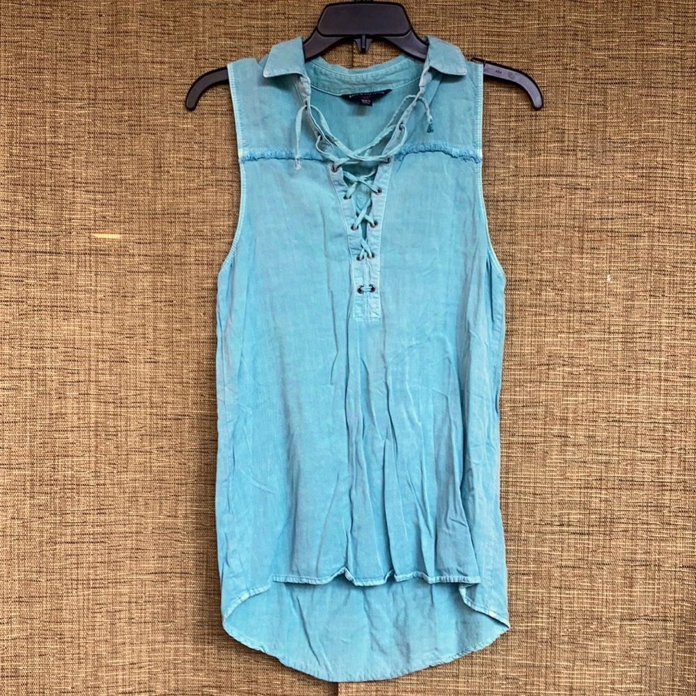 Rock and republic aqua green rayon sleeveless shirt